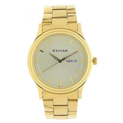 Titan Quartz 1650YM06 Champagne Dial Stainless Steel Strap Quartz Men's Watch 
